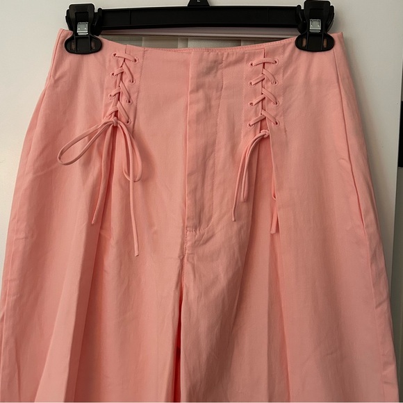 253 • Peach 100% Cotton Poplin Wide Leg Lace Up Summer Weight Pants - Picture 7 of 8